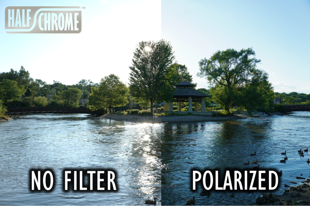 Two picture taken with and without a polarized filter
