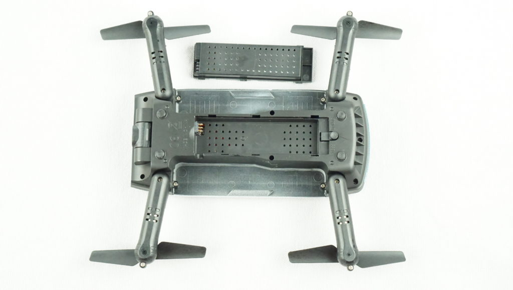 E56 selfie drone from the bottom with the battery removed