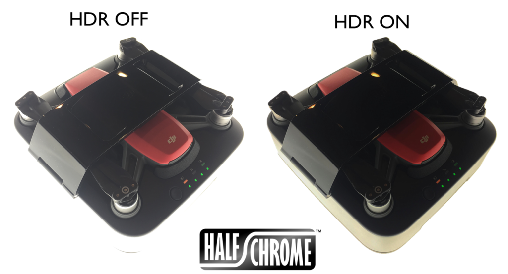 Halfchrome HDR image comparison of DJI Spark in charging station