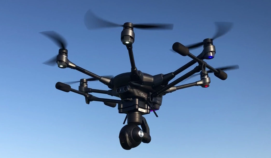 Typhoon H in flight with legs retracted