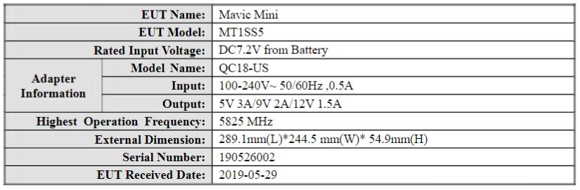 Mavic Mini FCC Specs